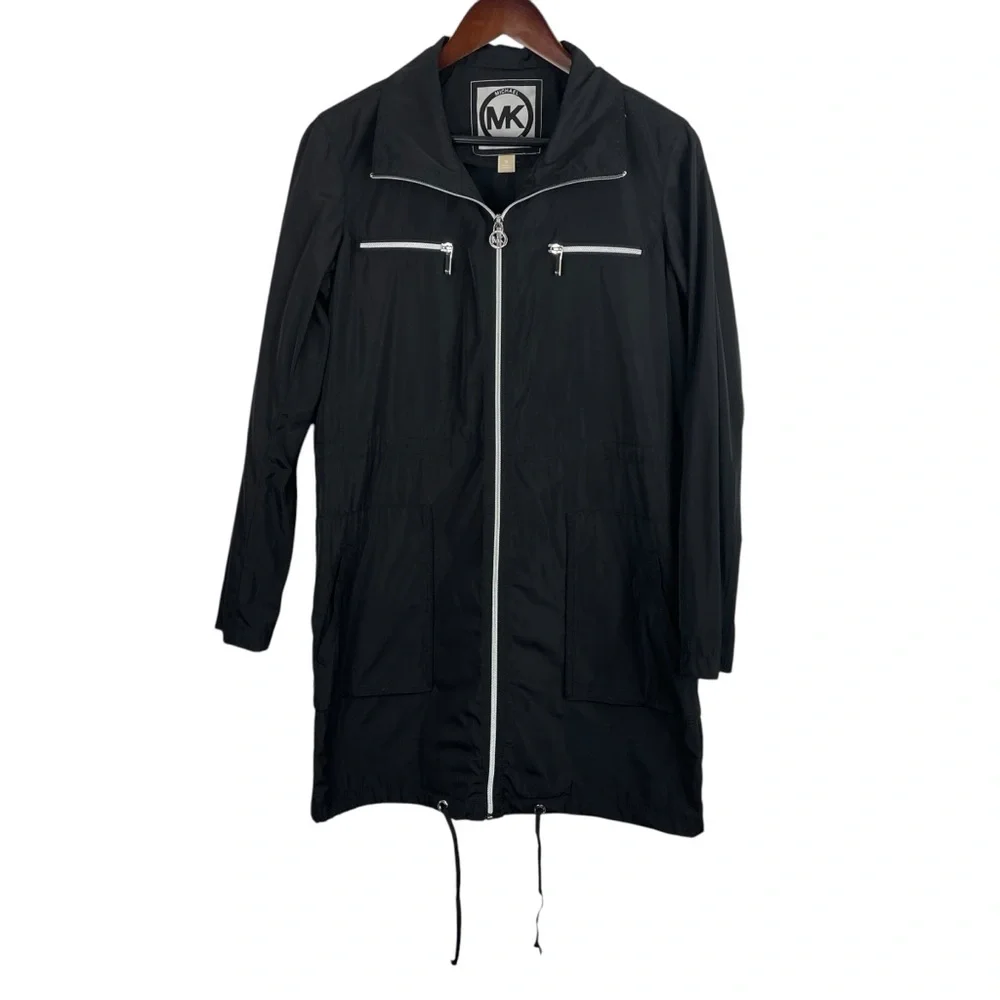 Michael Michael Kors | Black Long Line Windbreaker Zip Jacket